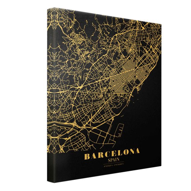 Canvastavlor Barcelona City Map - Classic Black