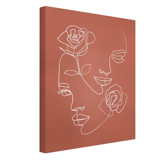 Konststilar Line Art Faces Women Roses Copper