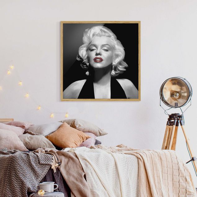 Tavlor med ram vintage Marilyn With Red Lips