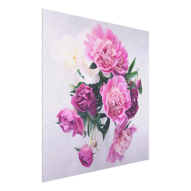 Glastavlor blommor  Peonies Shabby Pink White