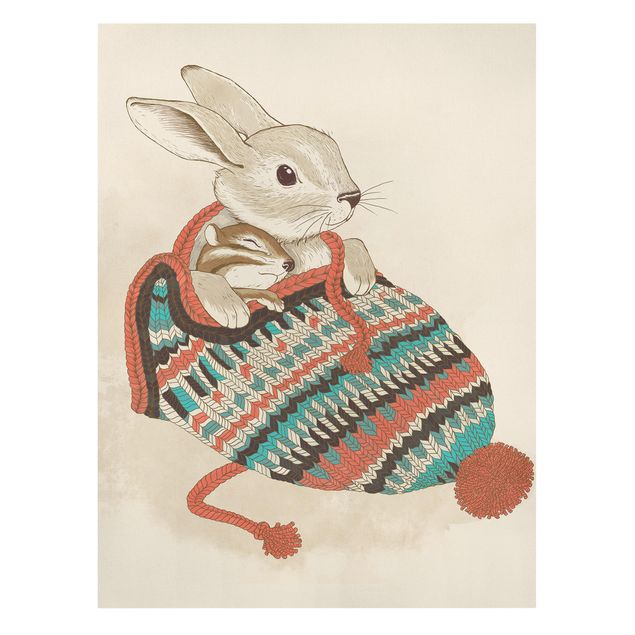 Canvastavlor djur Illustration Cuddly Santander Rabbit In Hat