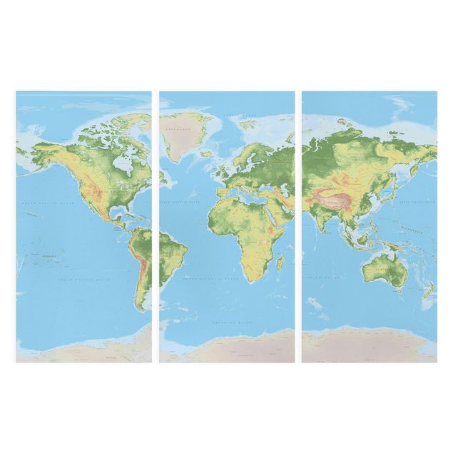 Tavlor blå Physical World Map
