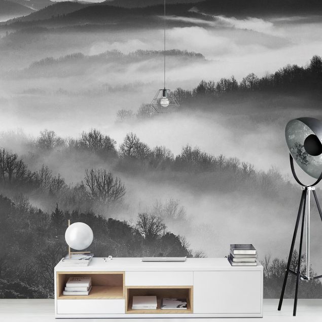 Tapeter modernt Fog At Sunset Black And White