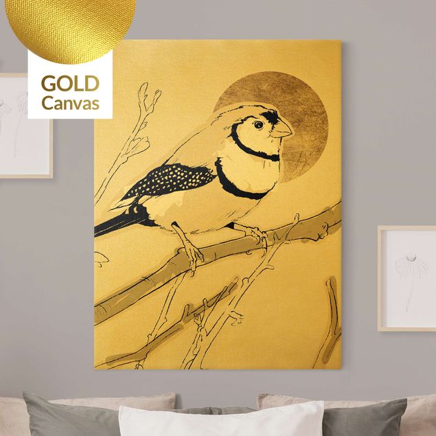 Canvastavlor vintage Golden Sun Behind Bird III