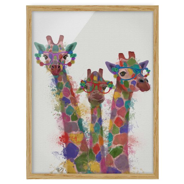Tavlor modernt Rainbow Splash Giraffe Trio