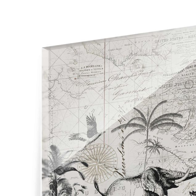 Glastavlor svart och vitt Vintage Collage - Exotic Map