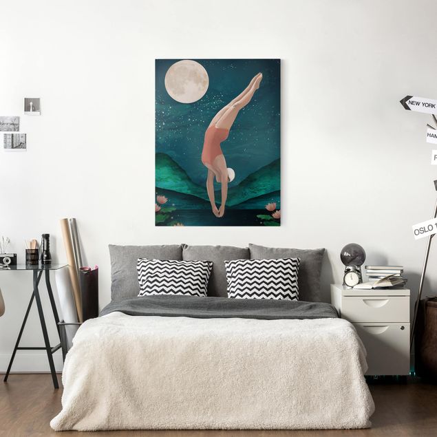 Canvastavlor konstutskrifter Illustration Bather Woman Moon Painting