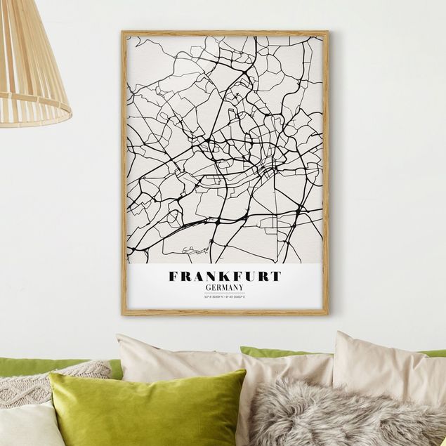 Tavlor med ram svart och vitt Frankfurt City City Map - Classical