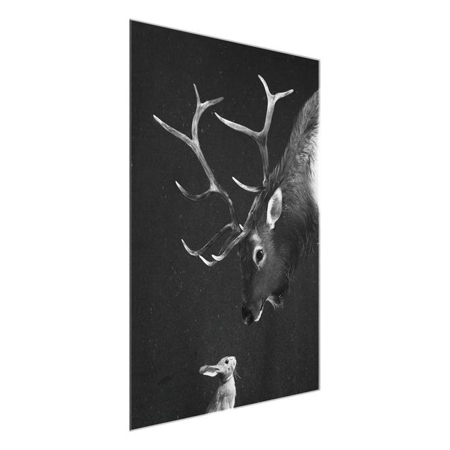 Tavlor rådjur Illustration Deer And Rabbit Black And White Drawing