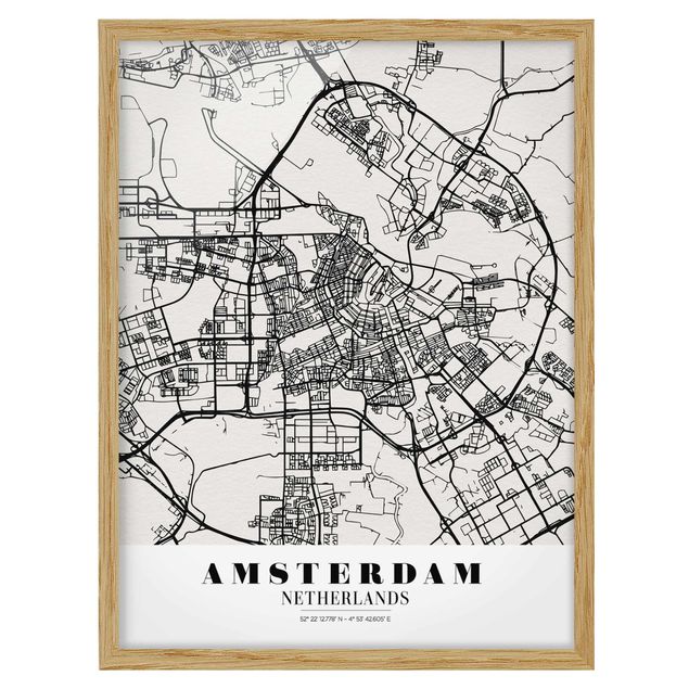 Tavlor med ram ordspråk Amsterdam City Map - Classic