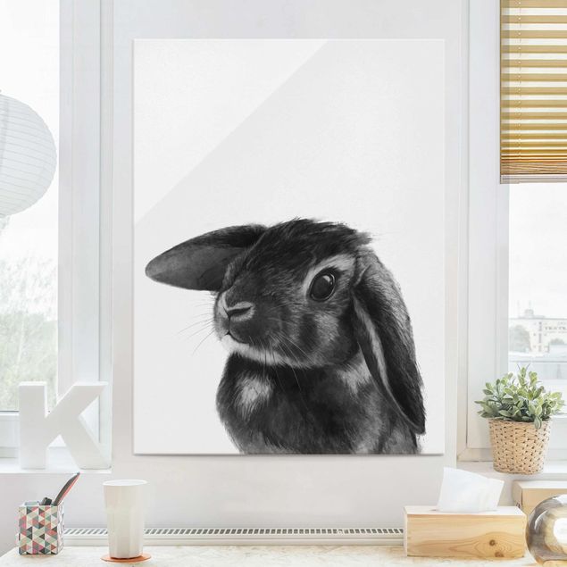 Glas Magnetboard Illustration Rabbit Black And White Drawing