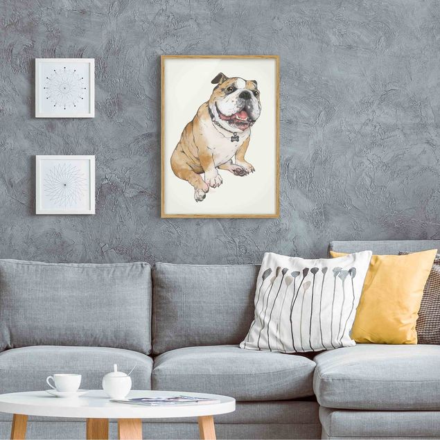 Tavlor med ram djur Illustration Dog Bulldog Painting