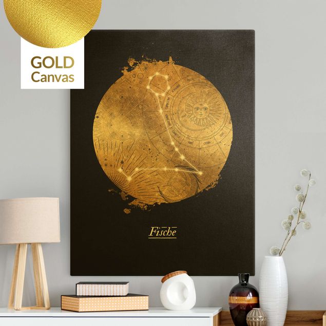Leinwandbilder Gold Canvas Zodiac Sign Pisces Gray Gold