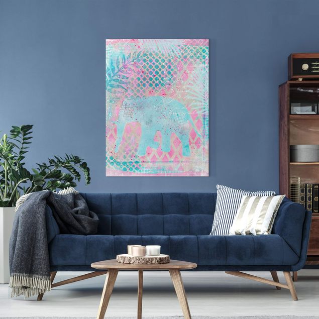 Kök dekoration Colourful Collage - Elephant In Blue And Pink