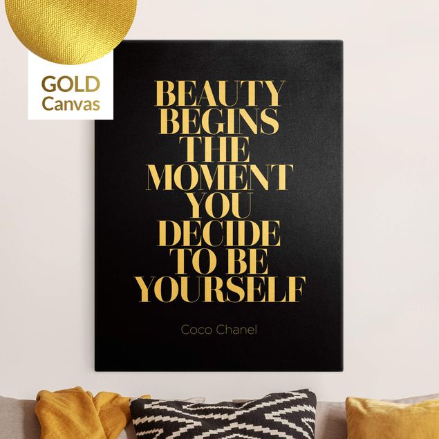 Leinwand Gold Be yourself Coco Chanel Black