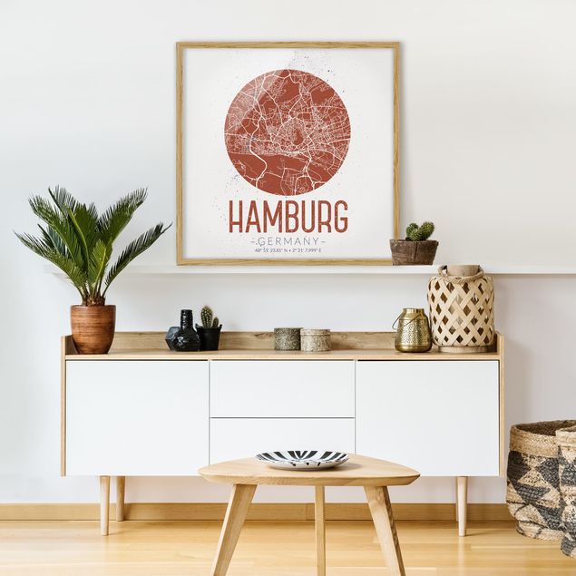 Tavlor med ram världskartor Hamburg City Map - Retro