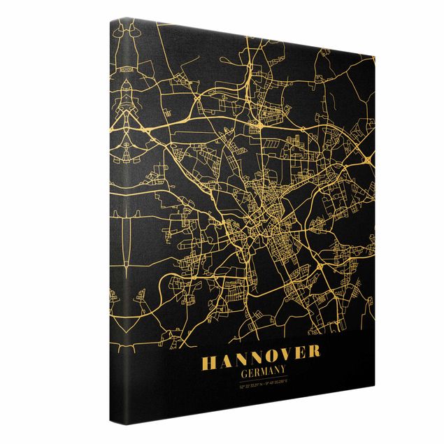 Canvastavlor Hannover City Map - Classic Black