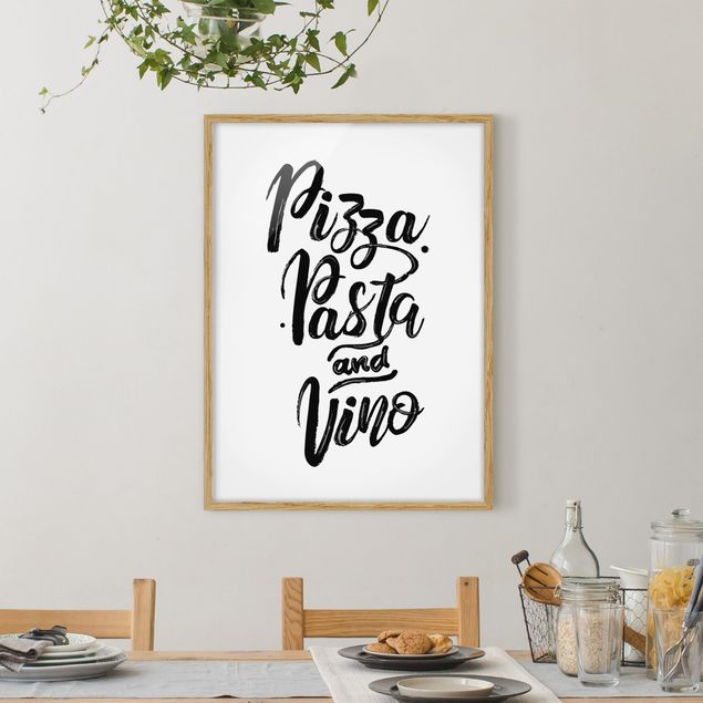 Tavlor med ram svart och vitt Pizza Pasta And Vino