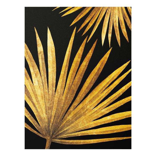 Tavlor blommor  Gold - Palm Leaf On Black