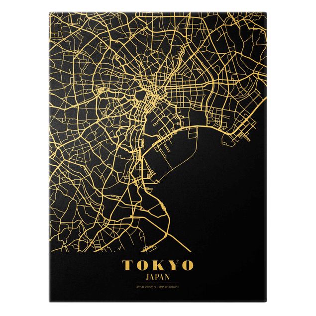 Canvastavlor svart och vitt Tokyo City Map - Classic Black