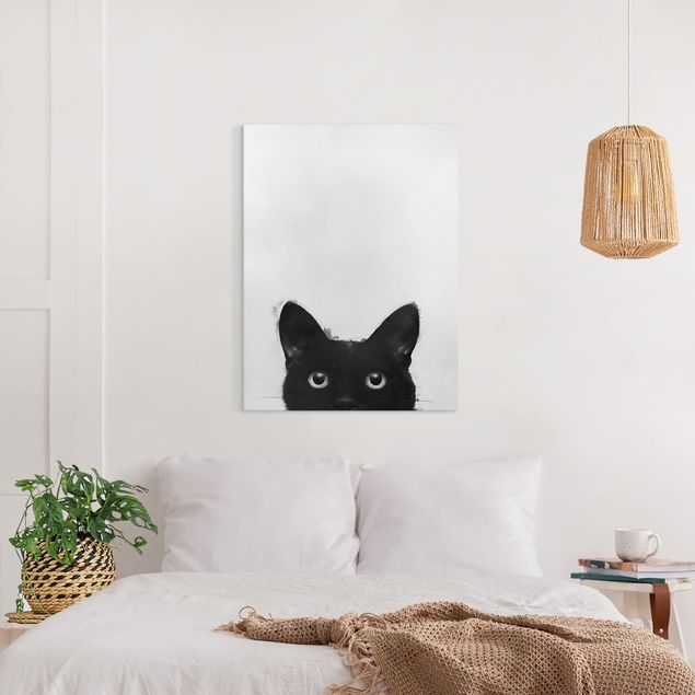 Canvastavlor katter Illustration Black Cat On White Painting