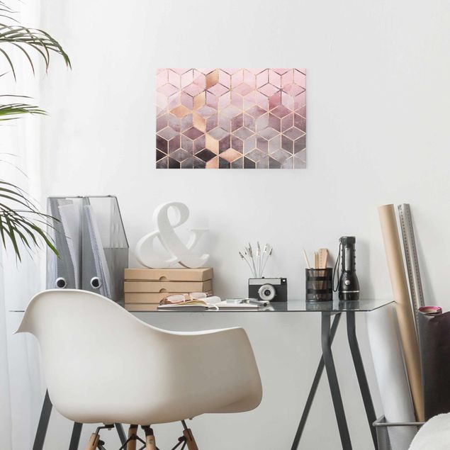 Glastavlor abstrakt Pink Grey Golden Geometry