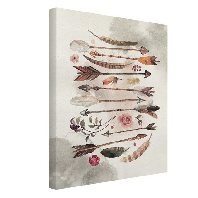 Canvastavlor vintage Boho Arrows And Feathers - Watercolour