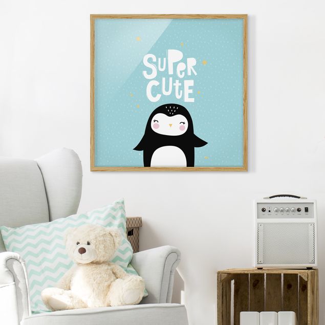 Tavlor med ram ordspråk Super Cute Penguin