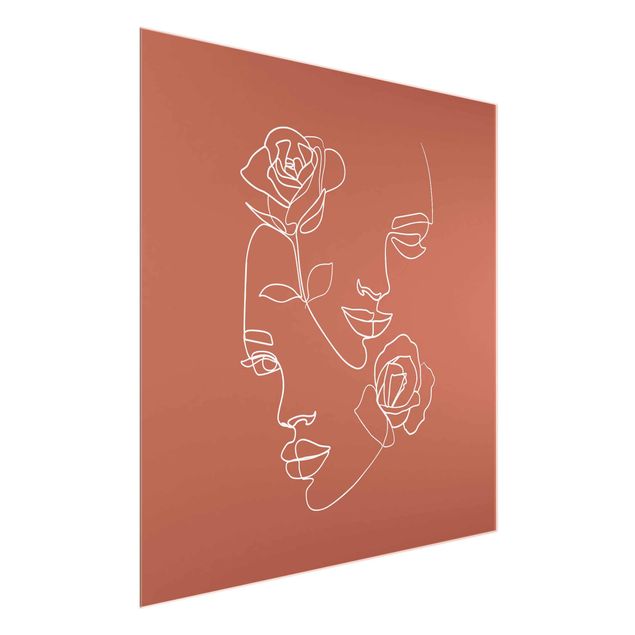 Konststilar Line Art Faces Women Roses Copper