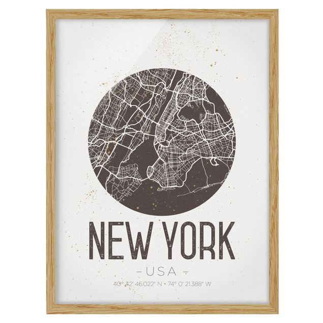 Tavlor med ram världskartor New York City Map - Retro