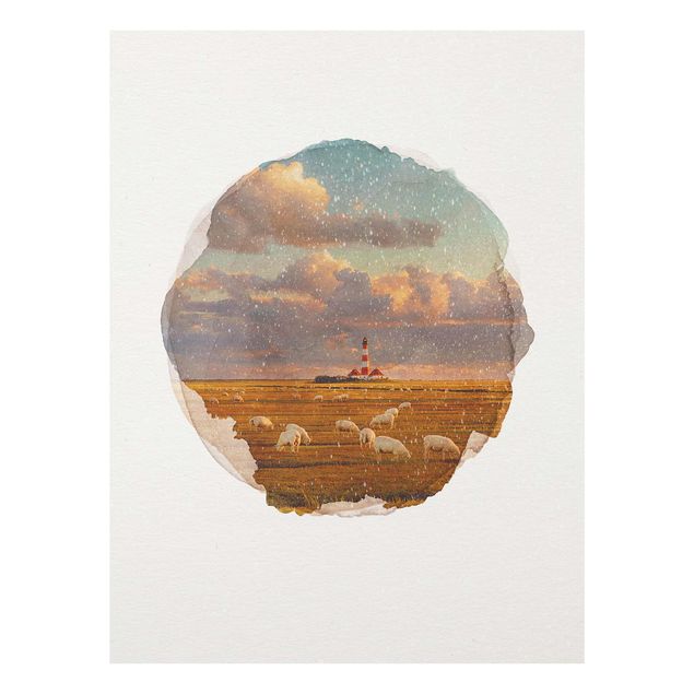 Tavlor hav WaterColours - North Sea Lighthouse With Sheep Herd
