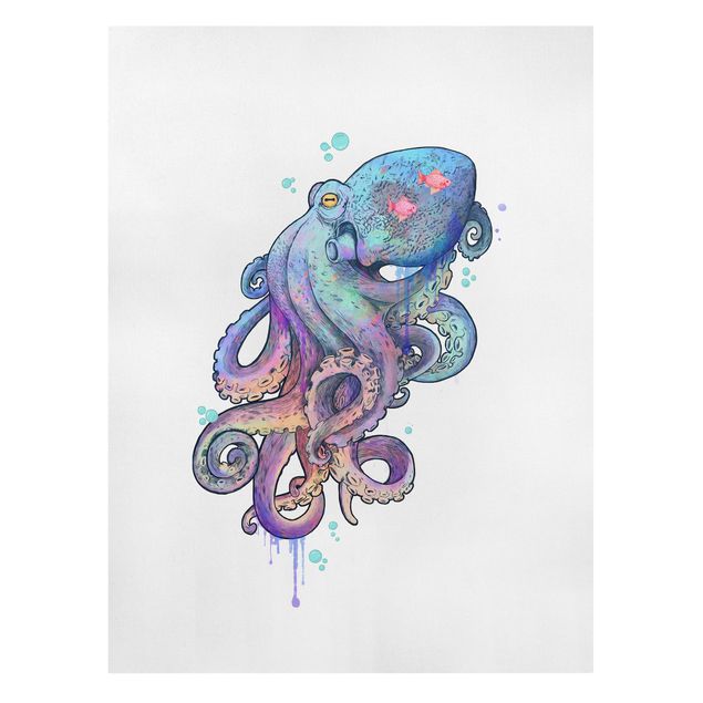 Canvastavlor konstutskrifter Illustration Octopus Violet Turquoise Painting