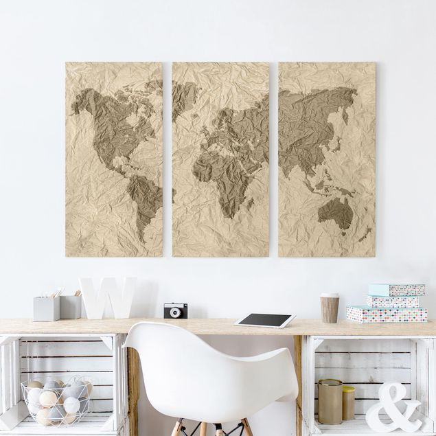 Canvastavlor bergen Paper World Map Beige Brown