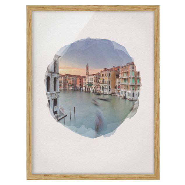 Tavlor modernt WaterColours - Grand Canal View From The Rialto Bridge Venice