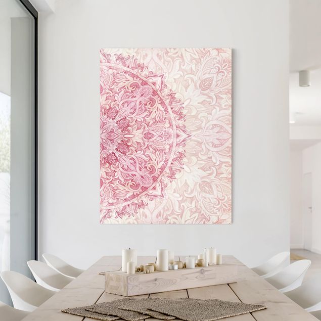 Canvastavlor mönster Mandala WaterColours Ornament Semicircle Light Pink Beige