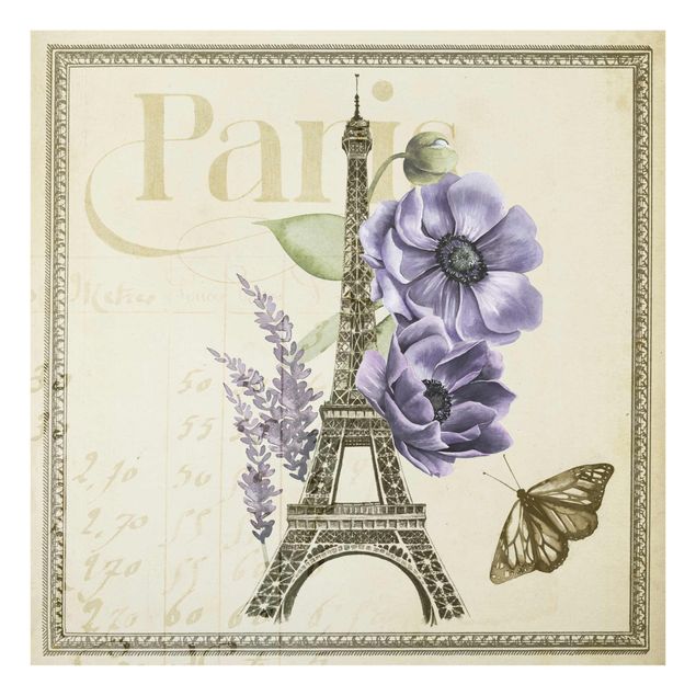 Glastavlor blommor  Paris Collage Eiffel Tower