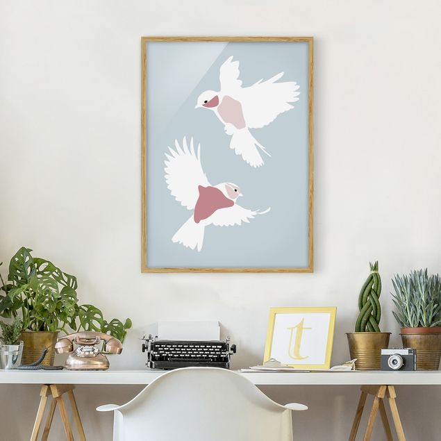 Tavlor med ram konstutskrifter Line Art Pigeons Pastel