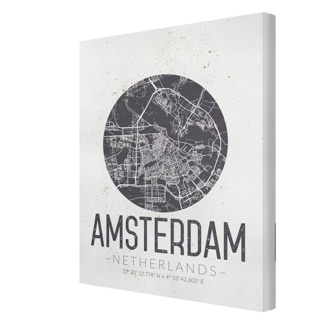 Tavlor svart och vitt Amsterdam City Map - Retro