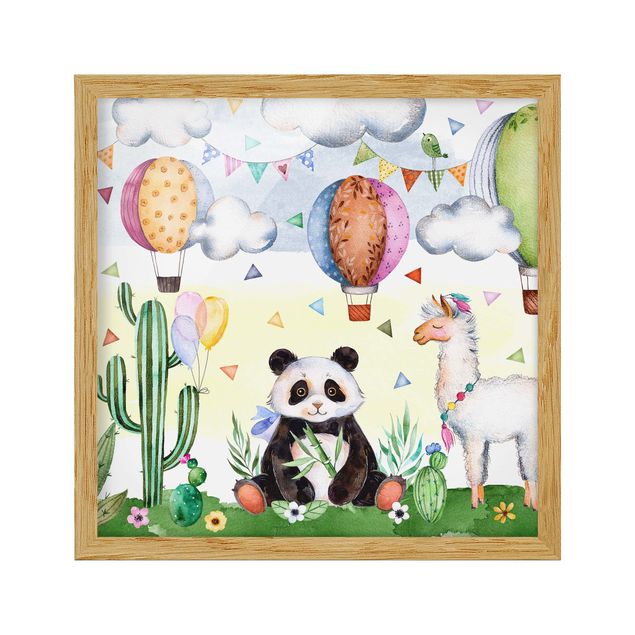 Tavlor modernt Panda And Lama Watercolour
