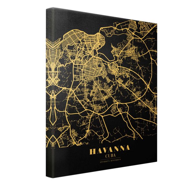 Canvastavlor Havana City Map - Classic Black