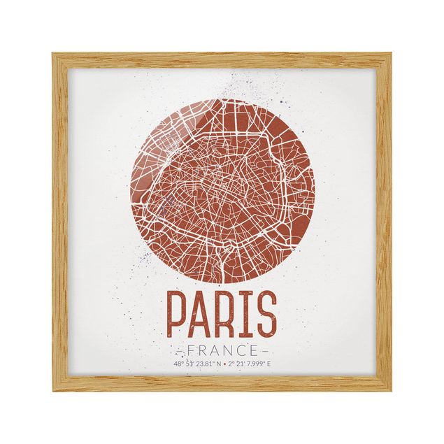 Tavlor med ram världskartor City Map Paris - Retro