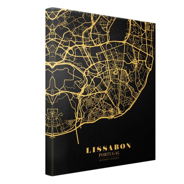 Canvastavlor Lisbon City Map - Classic Black