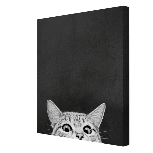 Canvastavlor svart och vitt Illustration Cat Black And White Drawing