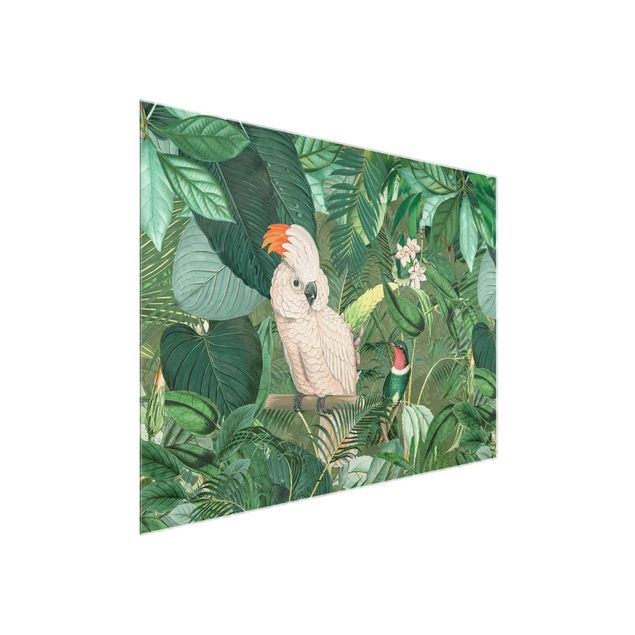 Tavlor blommor  Vintage Collage - Kakadu And Hummingbird