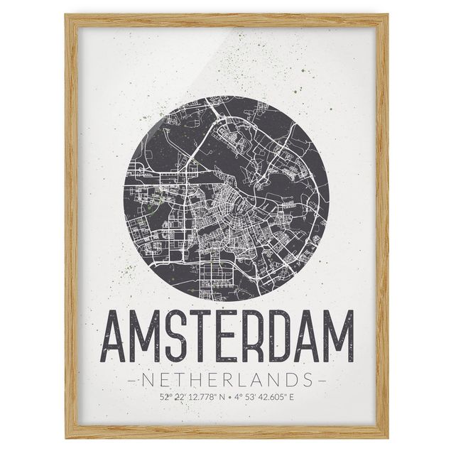 Tavlor med ram ordspråk Amsterdam City Map - Retro