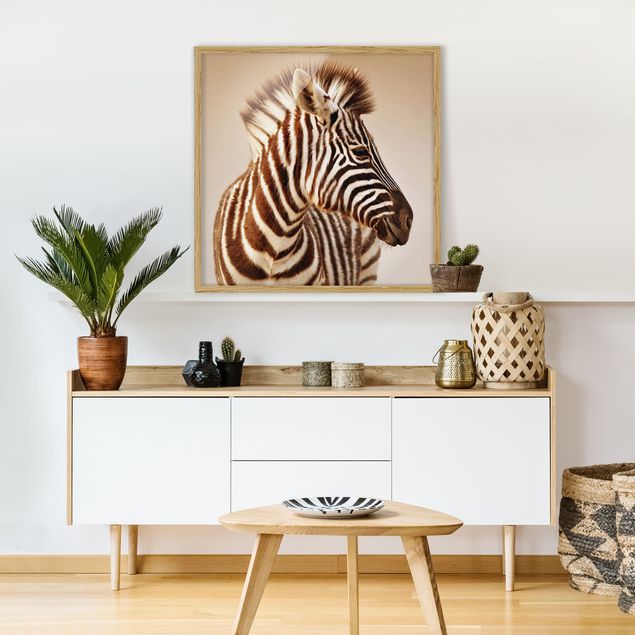 Tavlor med ram abstrakt Zebra Baby Portrait