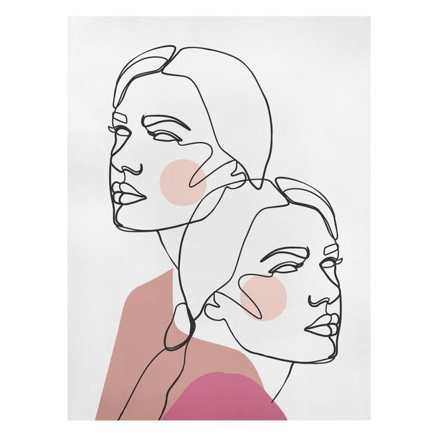 Tavlor porträtt Line Art Women Portrait Cheeks Pink