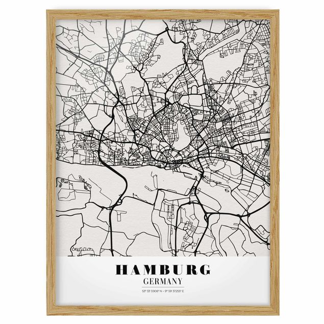Tavlor med ram ordspråk Hamburg City Map - Classic