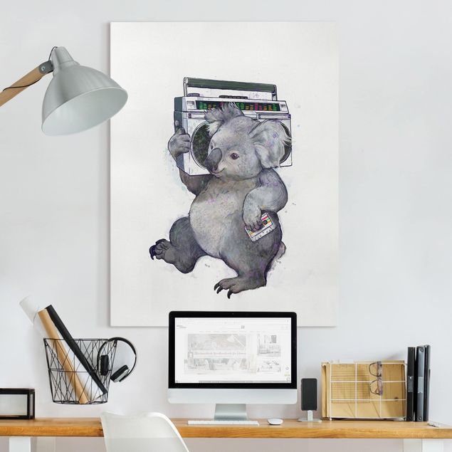 Tavlor konstutskrifter Illustration Koala With Radio Painting