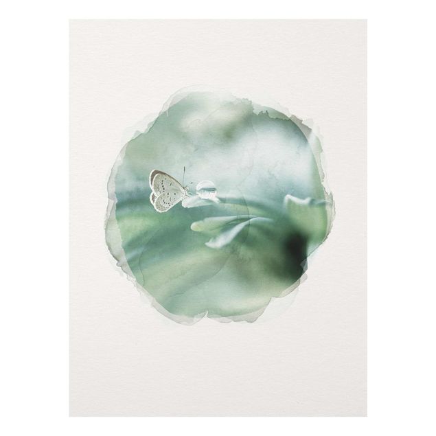 Tavlor blommor WaterColours - Butterfly And Dew Drops In Pastel Green